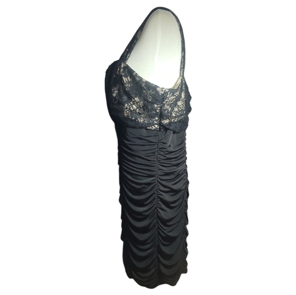 Pompous girly plus size Elegant Black Lace bodycon Ruched cocktail midi Dress 22 - Picture 3 of 7